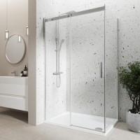 Chrome 8mm Glass Frameless Rectangular Sliding Shower Enclosure with Shower Tray 1000x900mm - Aquila Chrome 8mm Glass Frameless Rectangular Sliding Shower Enclosure with Shower Tray 1000x900mm - Aquila