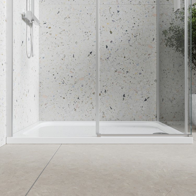 Chrome 8mm Glass Frameless Rectangular Sliding Shower Enclosure with Shower Tray 1000x900mm - Aquila