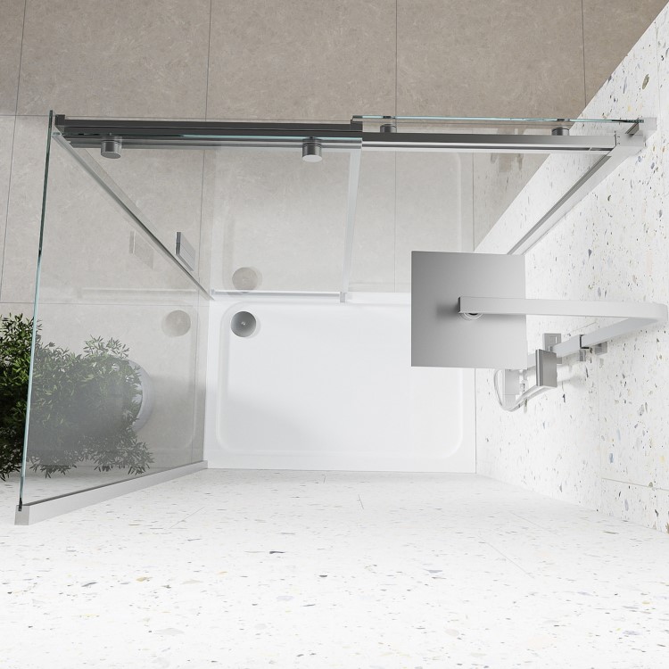 Chrome 8mm Glass Frameless Rectangular Sliding Shower Enclosure with Shower Tray 1000x900mm - Aquila
