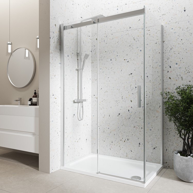 Chrome 8mm Glass Frameless Rectangular Sliding Shower Enclosure 1200x900mm - Aquila