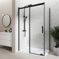 Black 8mm Glass Frameless Rectangular Sliding Shower Enclosure with Shower Tray 1200x800mm - Aquila Black 8mm Glass Frameless Rectangular Sliding Shower Enclosure with Shower Tray 1200x800mm - Aquila