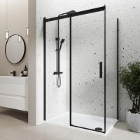 Black 8mm Glass Frameless Rectangular Sliding Shower Enclosure 1200x800mm - Aquila