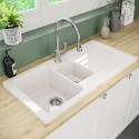 BUN/BeBa_27397/79528 1.5 Bowl Inset White Ceramic Kitchen Sink with Reversible Drainer - Alexandra