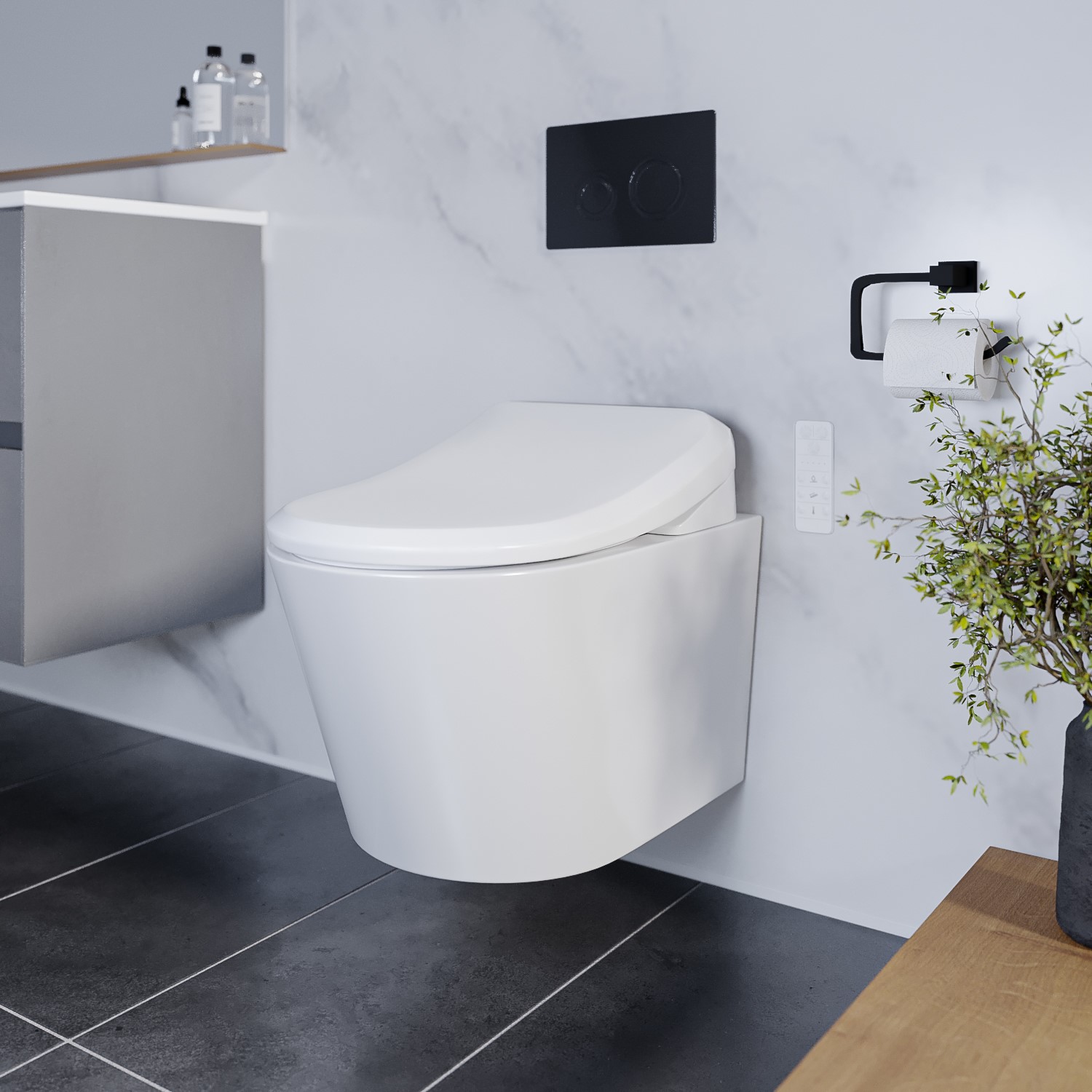 Wall-hung sanitary ware, ceramic WC and bidet, modern design