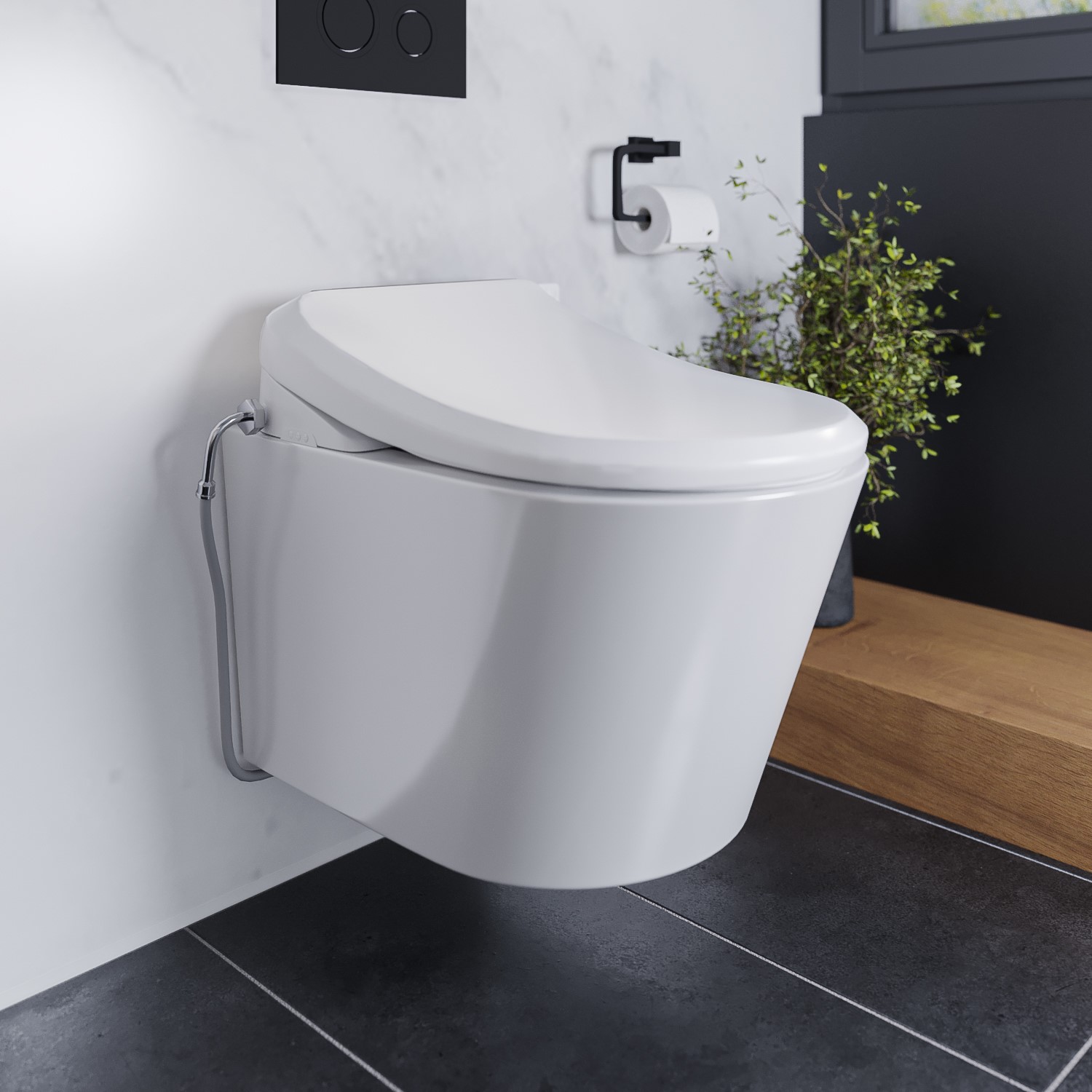 Wall-hung sanitary ware, ceramic WC and bidet, modern design