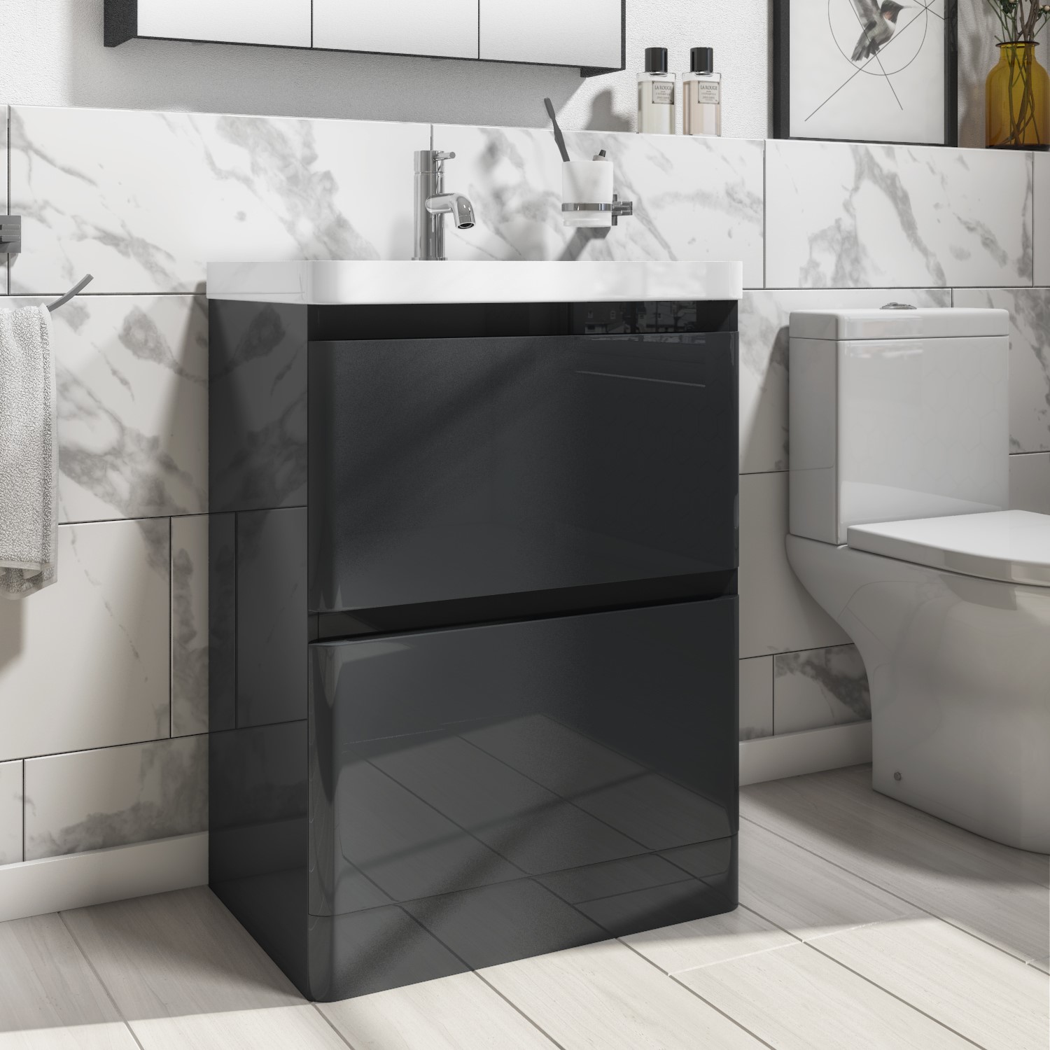 600mm Dark Grey Freestanding Vanity Unit with Basin - Pendle