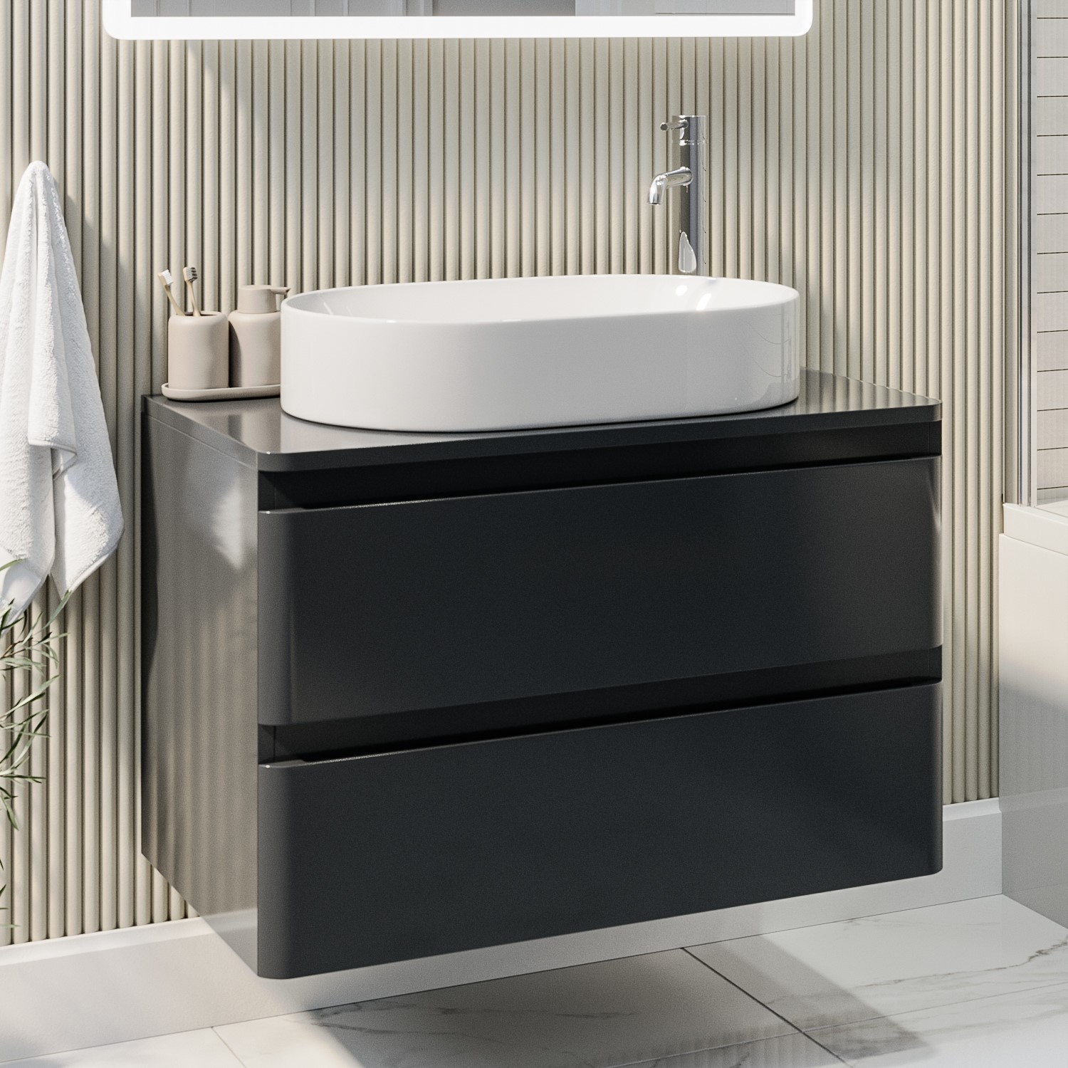 800mm Dark Grey Wall Hung Countertop Vanity Unit with Basin - Pendle