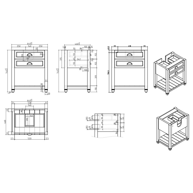 650mm White Tradiitional Freestanding Vanity Unit with Black Handles - Kentmere