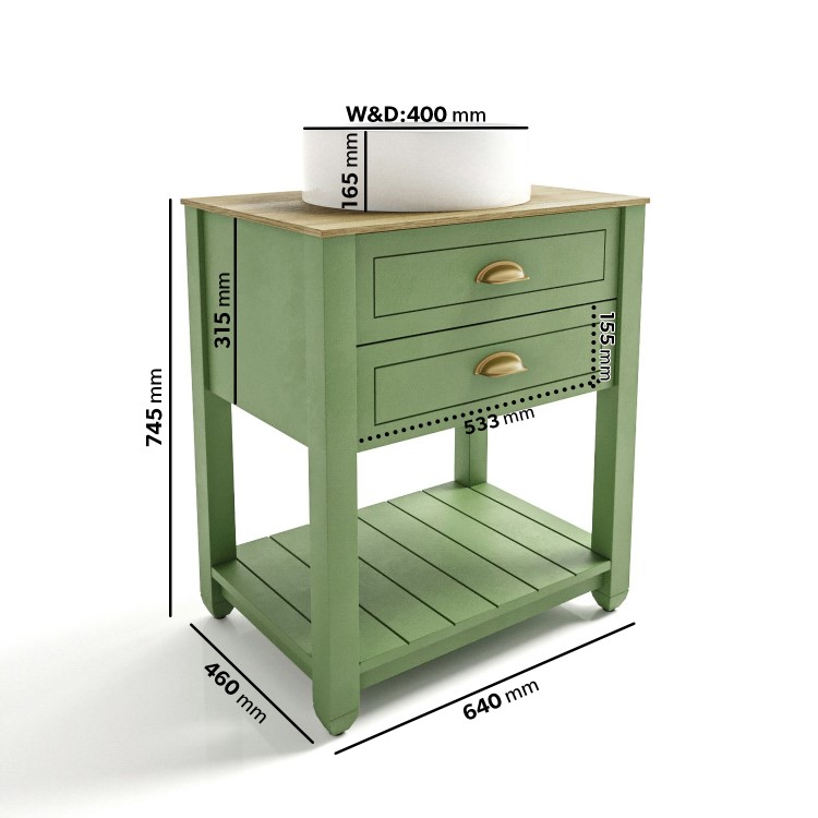 650mm Green Traditional Freestanding Vanity Unit with Basin and Brass Handles - Kentmere