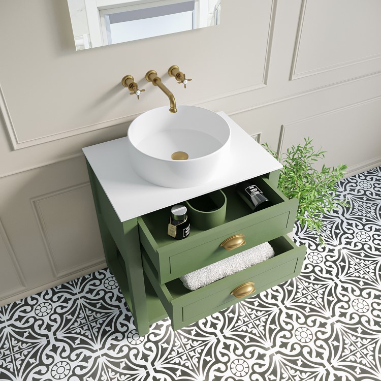 650mm Green Traditional Freestanding Vanity Unit with Basin and Brass Handles - Kentmere