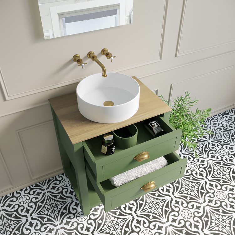 650mm Green Traditional Freestanding Vanity Unit with Basin and Brass Handles - Kentmere