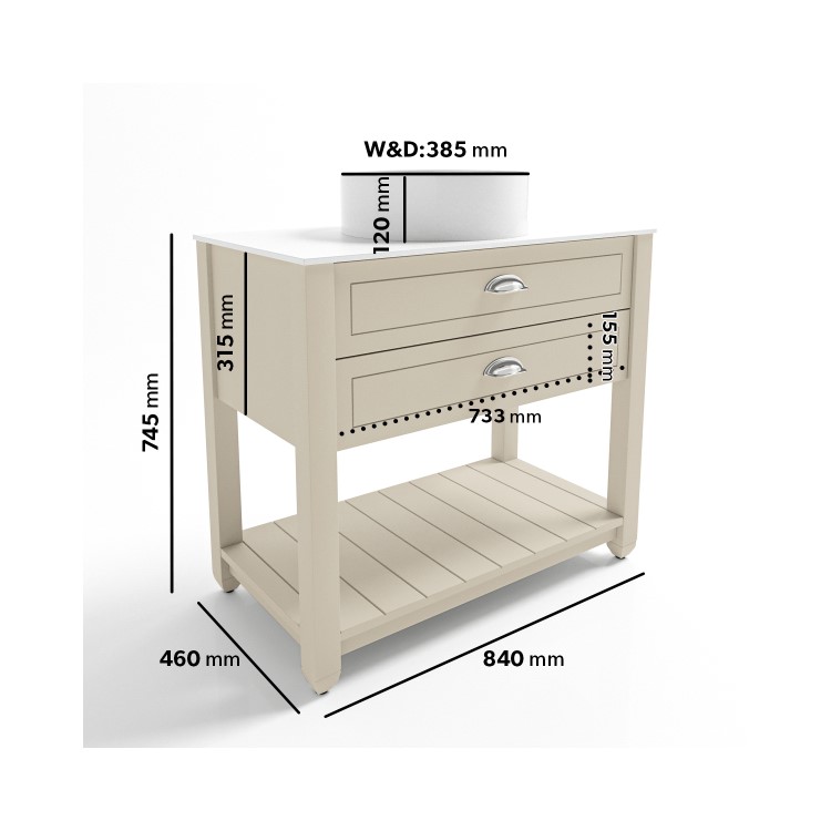 850mm Beige Tradional Freestanding Vanity Unit with Chrome Handles- Kentmere