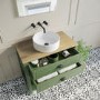 850mm Green Traditional Freestanding Vanity Unit with Wood Effect Top and Black Handles - Kentmere