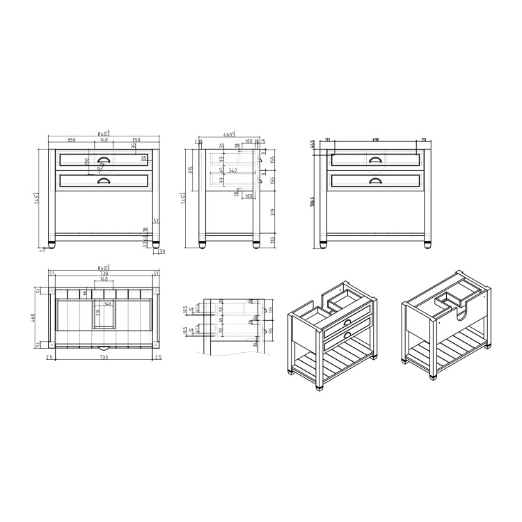 850mm Green Traditional Freestanding Vanity Unit with Wood Effect Top and Black Handles - Kentmere