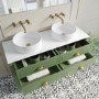 1250mm Green Traditional Freestanding Vanity Unit with Basins and Brass Handles - Kentmere