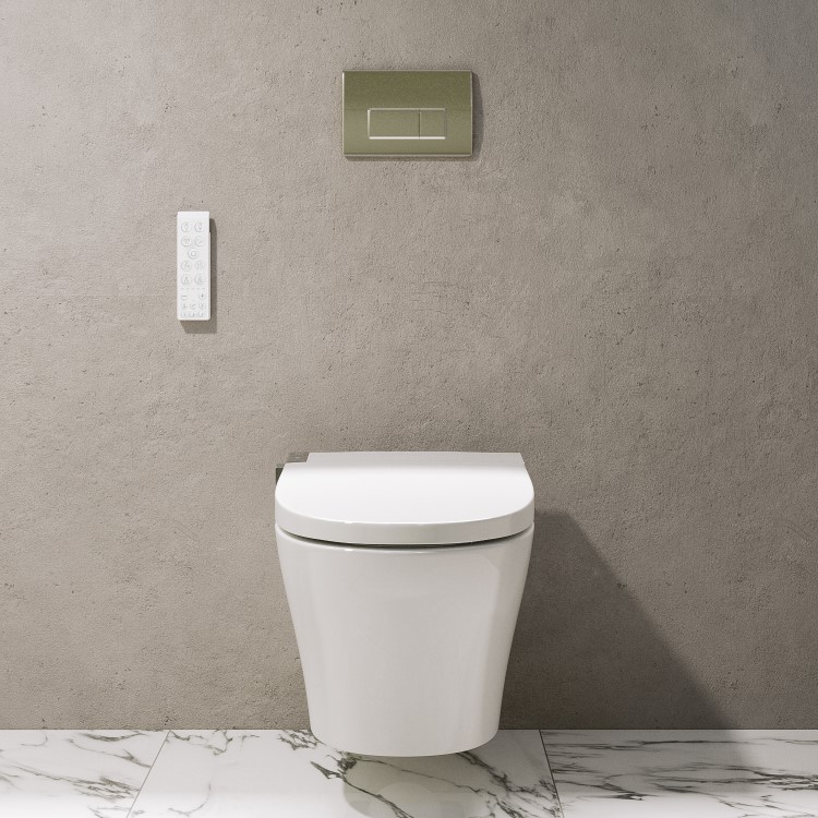 Wall Hung Smart Bidet Japanese Toilet with Heated Seat & 1160mm Frame Cistern and Chrome Pneumatic Flush Plate - Purificare