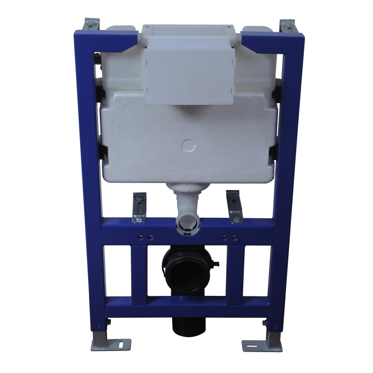 Wall Hung Rimless Toilet with Soft Close Seat, Matt Black Pneumatic Flush Plate, 820mm Frame & Cistern – Alcor