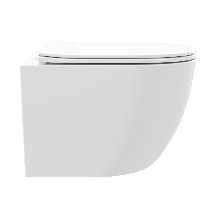 Wall Hung Rimless Toilet with Soft Close Seat, Black Pneumatic Flush Plate, 820mm Frame & Cistern – Roma