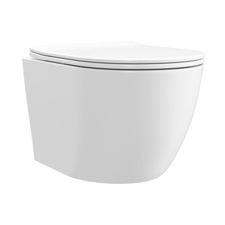 Wall Hung Rimless Toilet with Soft Close Seat, Black Pneumatic Flush Plate, 820mm Frame & Cistern – Roma