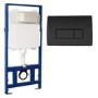 1168mm Wall Hung Toilet Frame & Matt Black Pnuematic Dual Flush Plate with Concealed Cistern - Elira