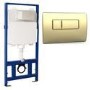 Concealed Cistern 1170mm Pneumatic Frame with Brushed Brass Flush Plate - Elira