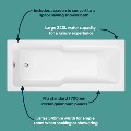 Single Ended Shower Bath with Front Panel & Black Bath Screen 1700 x 750mm - Cotswold