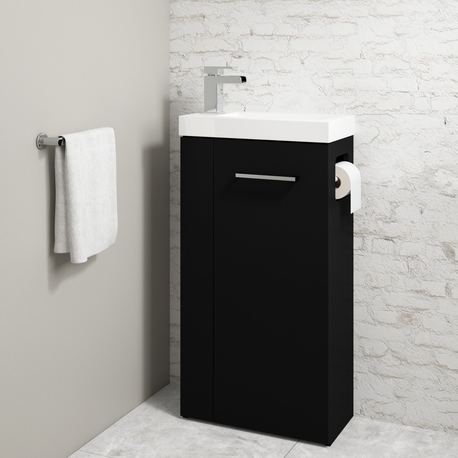 430mm Black Cloakroom Freestanding Vanity Unit with Basin and Chrome Handle - Virgo