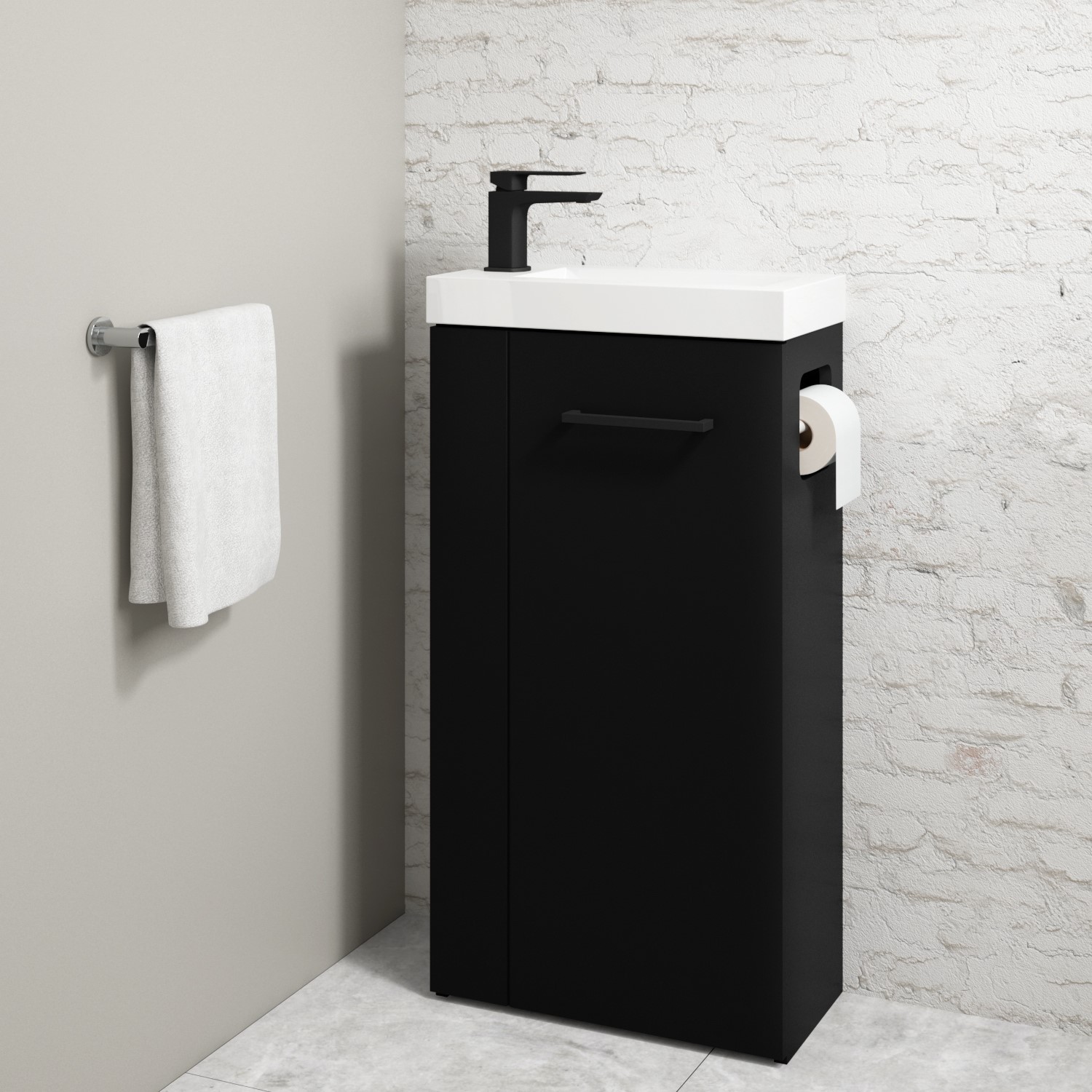 430mm Black Cloakroom Freestanding Vanity Unit with Basin and Black Handle - Virgo