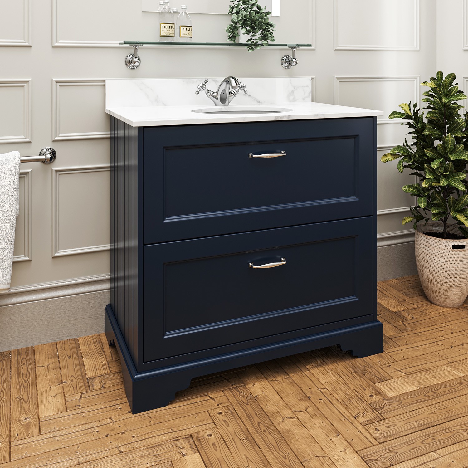 800mm Blue Freestanding Marble Top Vanity Unit - Ashbourne