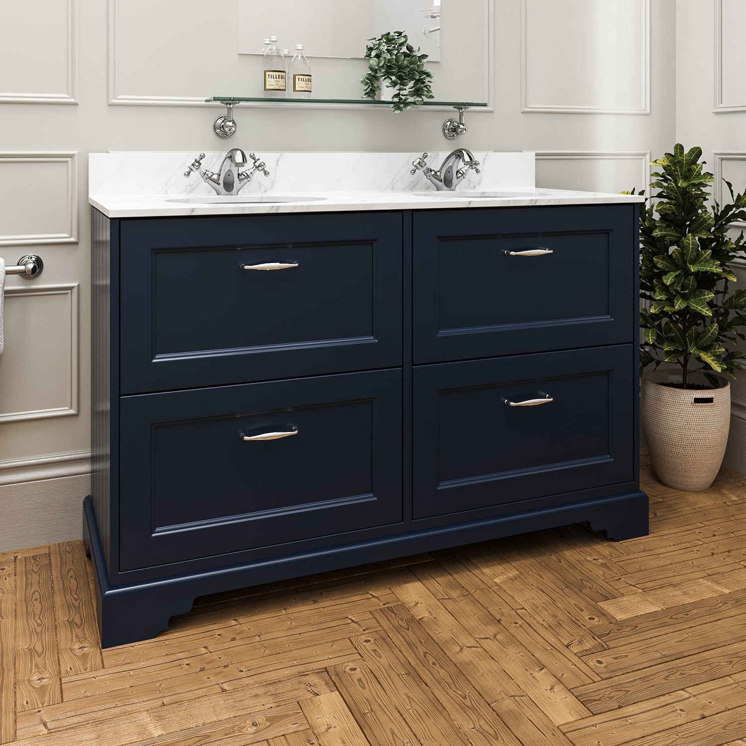 1200mm Blue Freestanding Marble Top Double Vanity Unit - Ashbourne