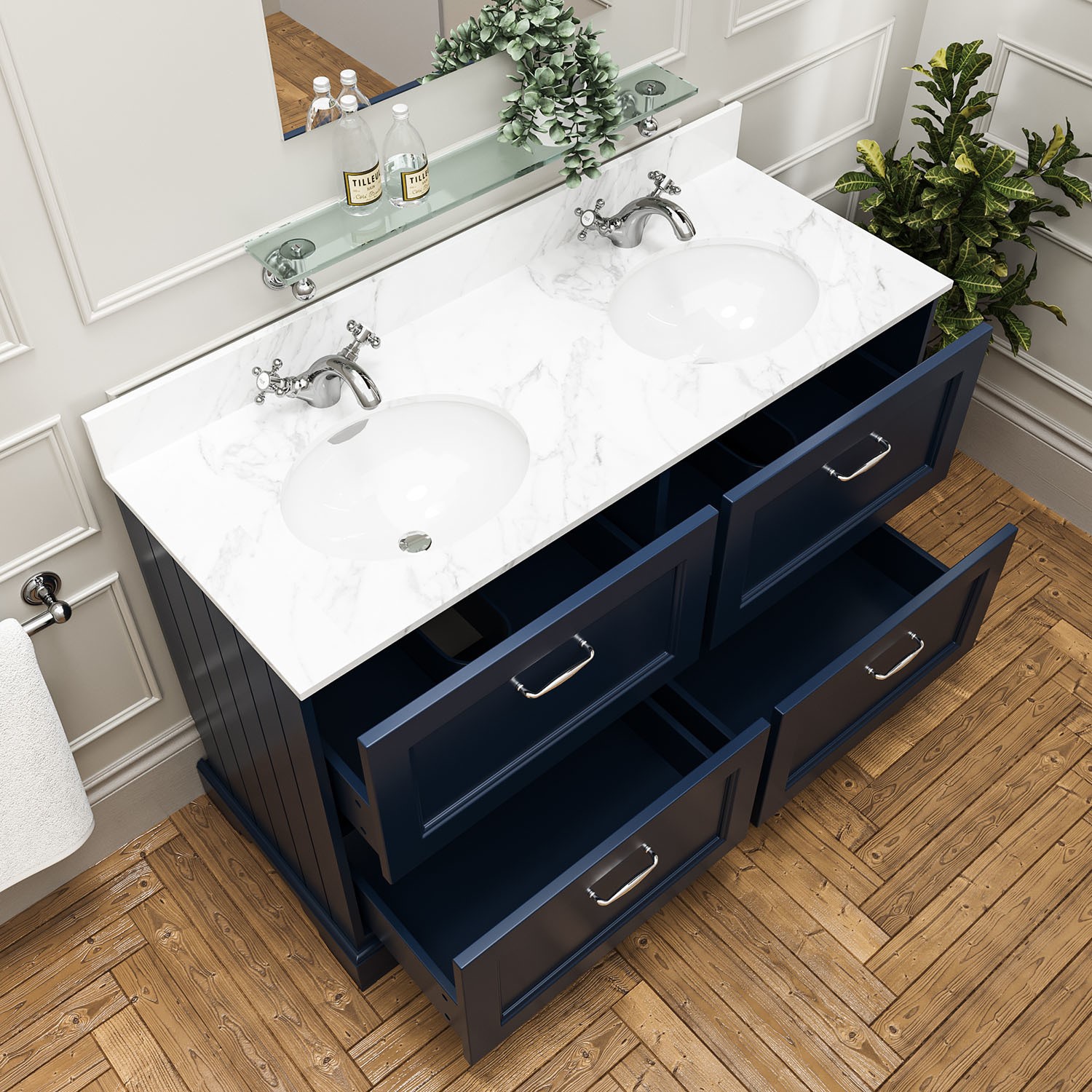 1200mm Blue Freestanding Marble Top Double Vanity Unit Ashbourne Appliances Direct