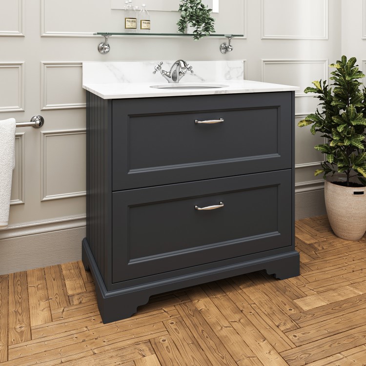 800mm Anthracite Freestanding Marble Top Vanity Unit with Basin - Ashbourne