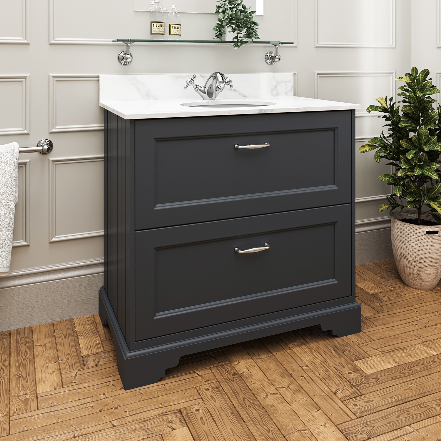 800mm Dark Grey Freestanding Marble Top Vanity Unit with Basin - Ashbourne