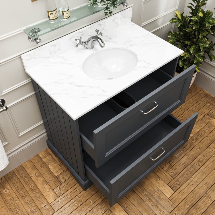 800mm Anthracite Freestanding Marble Top Vanity Unit with Basin - Ashbourne