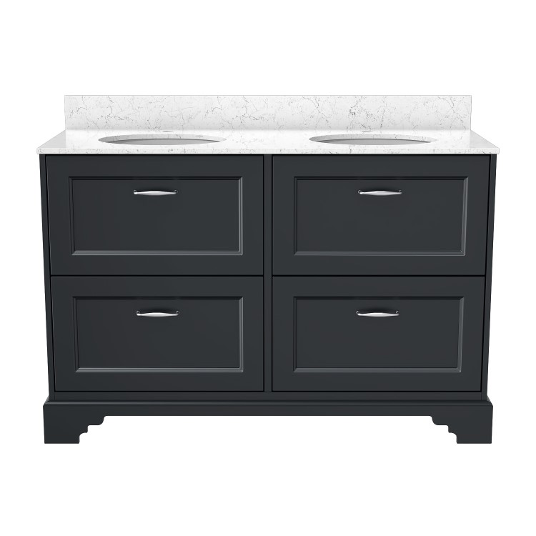 Grade A1 - 1200mm Dark Grey Freestanding Marble Top Double Vanity Unit - Ashbourne