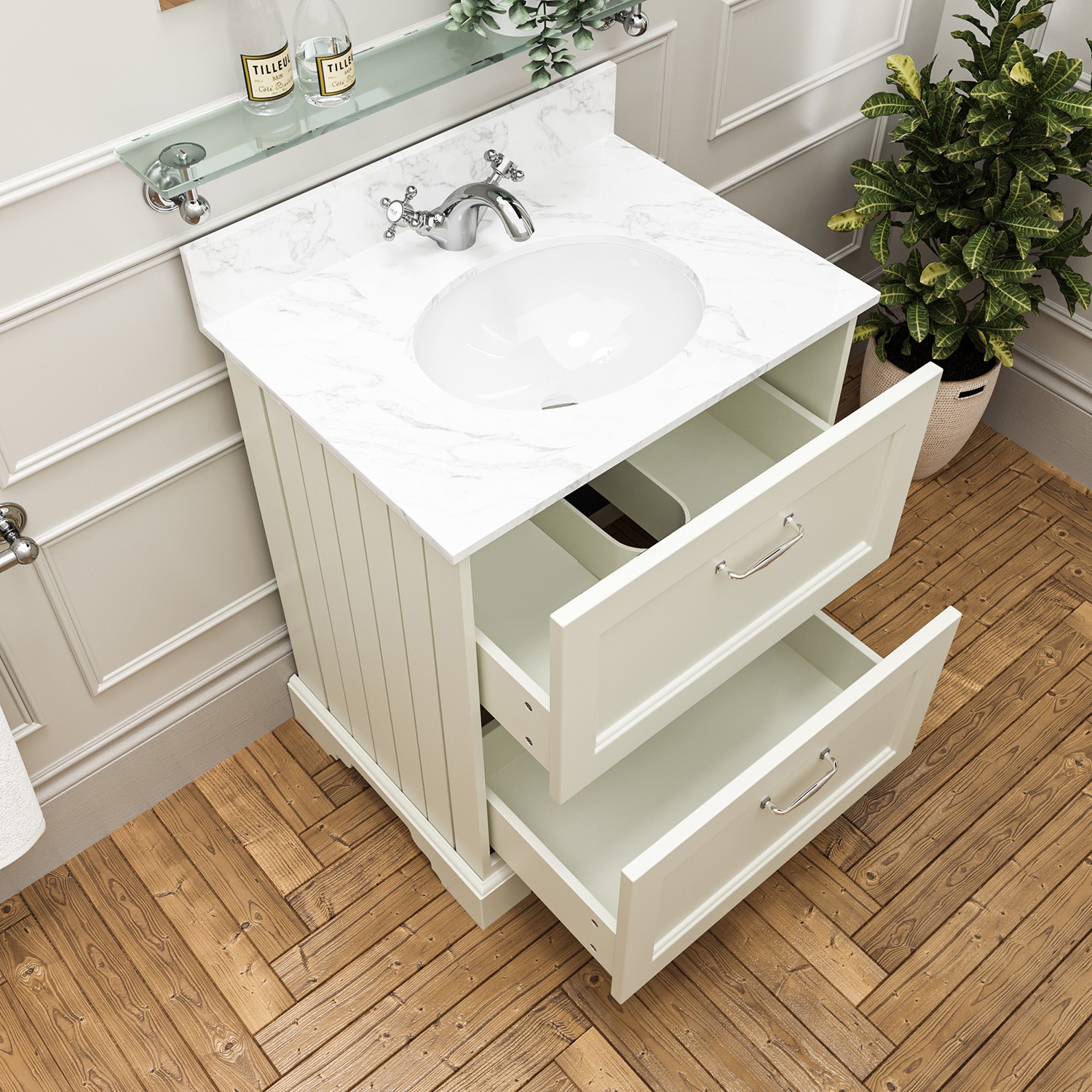 600mm White Freestanding Marble Top Vanity Unit Ashbourne