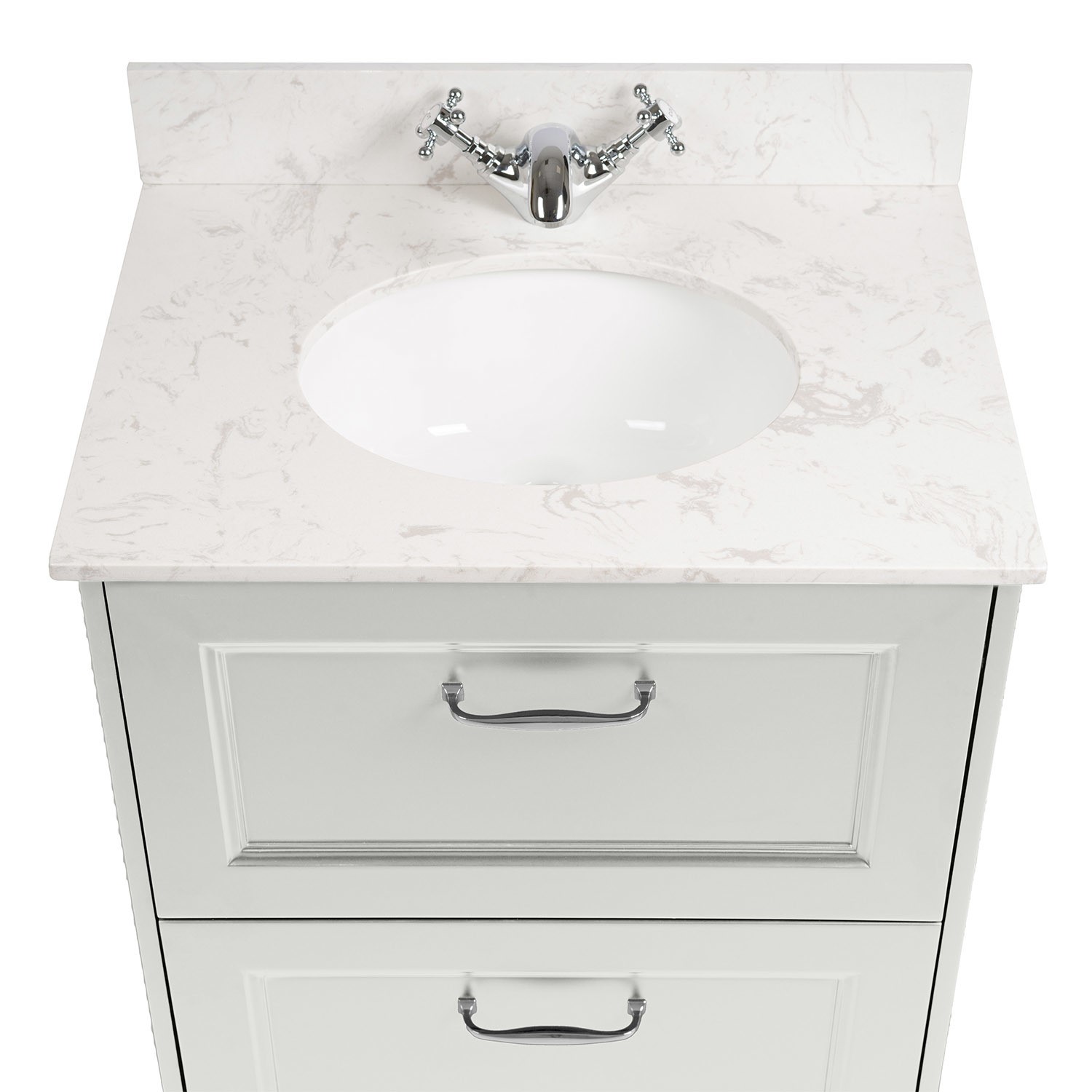 600mm White Freestanding Marble Top Vanity Unit Ashbourne Appliances Direct