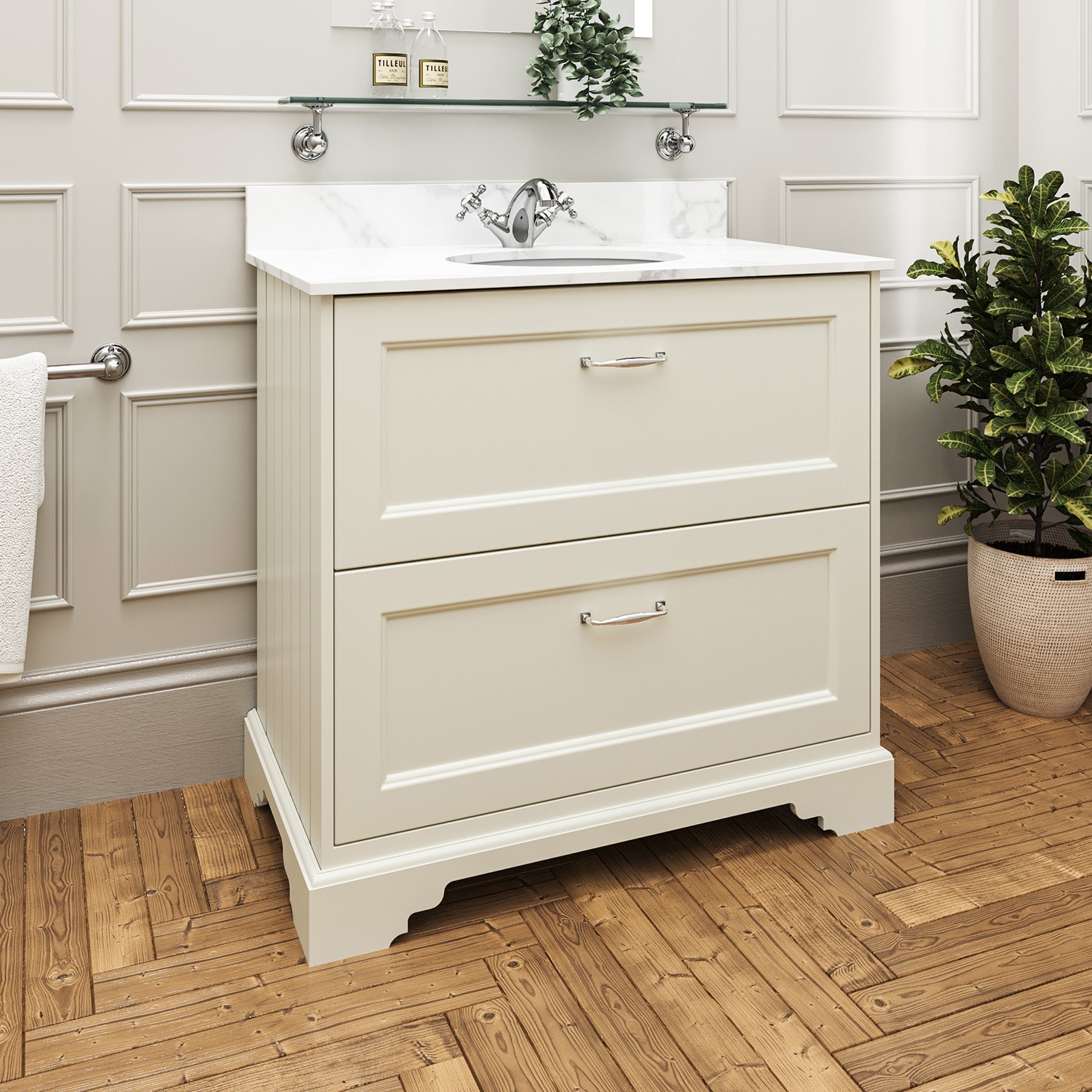 800mm White Freestanding Marble Top Vanity Unit - Ashbourne