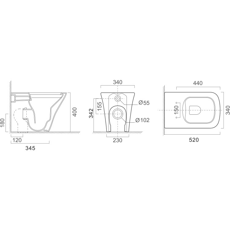 Back To Wall Rimless Toilet with Soft Close Seat - Boston