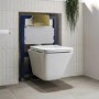 Wall Hung Toilet with Soft Close Seat Brushed Brass Pneumatic Flush Plate 820mm Frame & Cistern - Boston