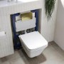 Wall Hung Toilet with Soft Close Seat Brushed Brass Pneumatic Flush Plate 820mm Frame & Cistern - Boston