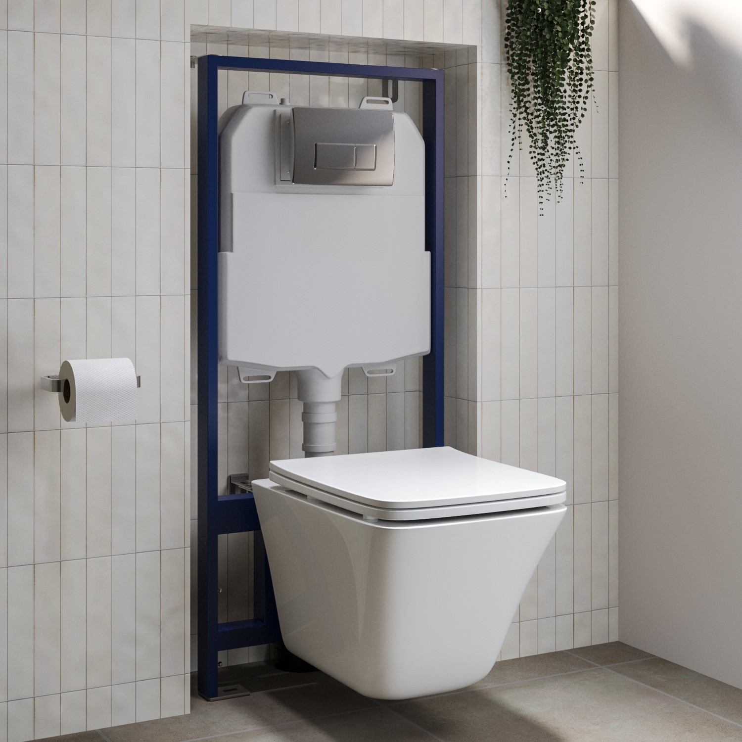 Wall Hung Toilet with Soft Close Seat Chrome Pneumatic Flus BUN 