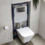 Wall Hung Toilet with Soft Close Seat Chrome Pneumatic Flush Plate 1160mm Frame & Cistern - Boston