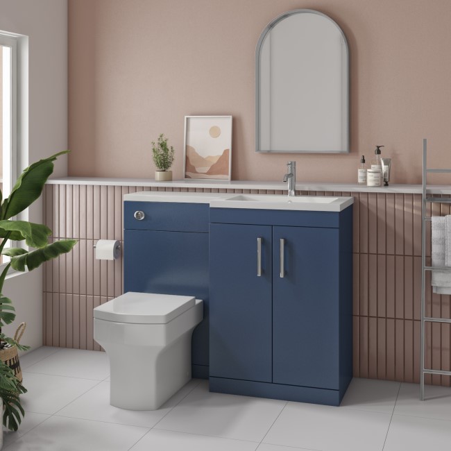 1100mm Blue Toilet and Sink Unit Right Hand with Square Toilet and Chrome Fittings - Ashford