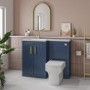 1100mm Blue Toilet and Sink Unit Left Hand with Square Toilet and Brass Fittings - Ashford