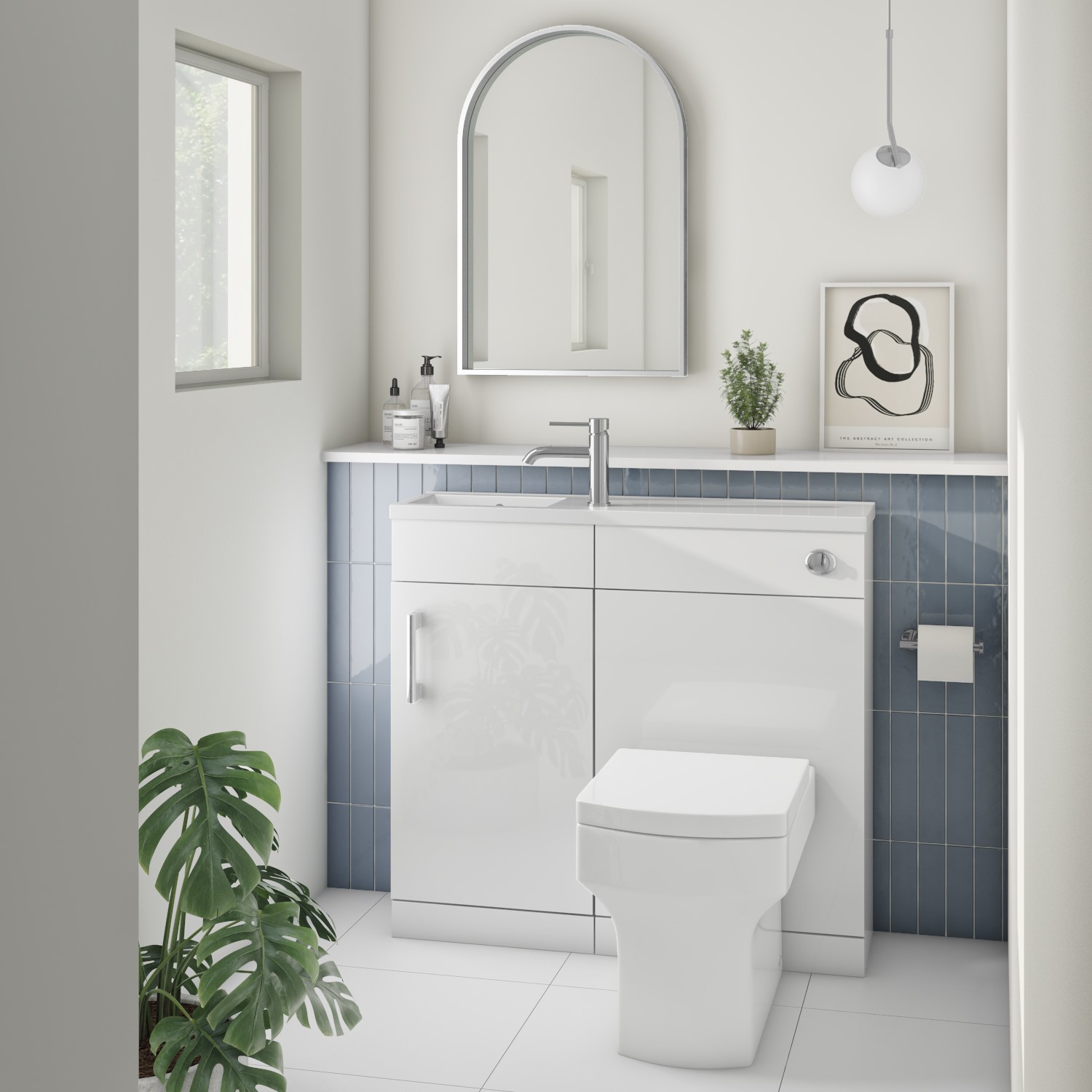 900mm White Cloakroom Toilet and Sink Unit with Round Toilet and Chrome Fittings - Ashford