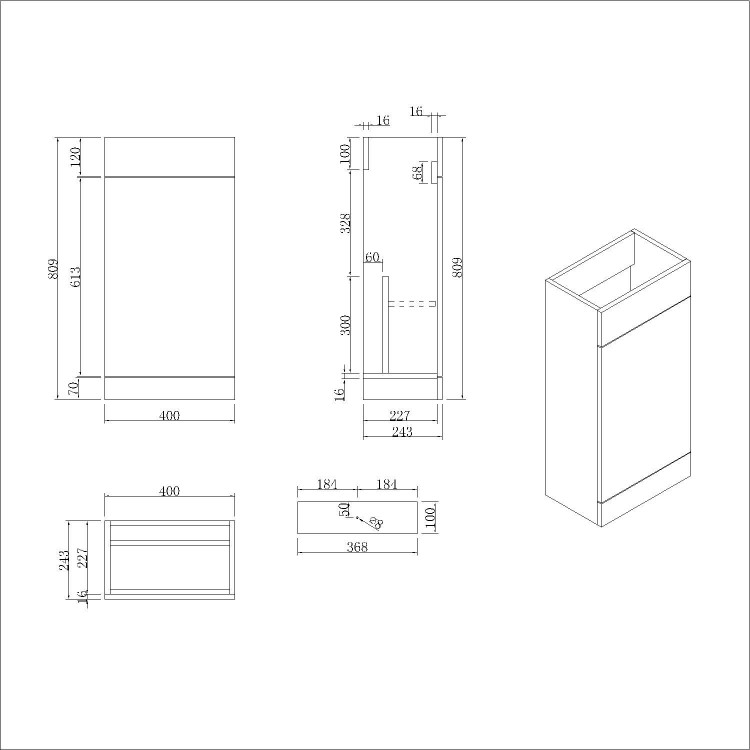 900mm Grey Cloakroom Toilet and Sink Unit with Square Toilet and Chrome Fittings - Ashford
