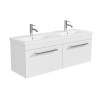 1200mm White Wall Hung Double Vanity Unit with Basins and Chrome Handles - Ashford 