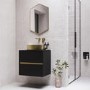 600mm Black Wall Hung Countertop Vanity Unit with Basin - Roxbi