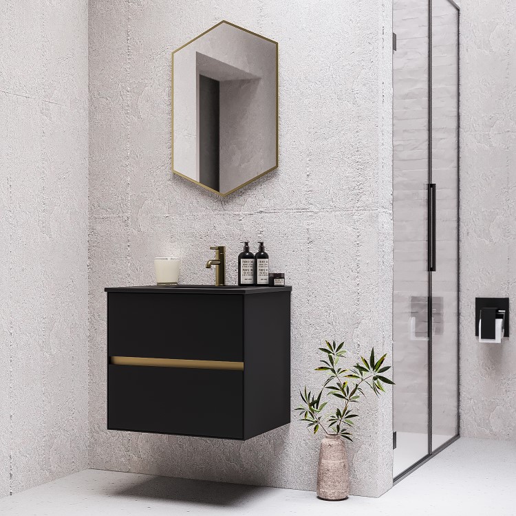 600mm Black Wall Hung Vanity Unit with Matt Black Basin - Roxbi